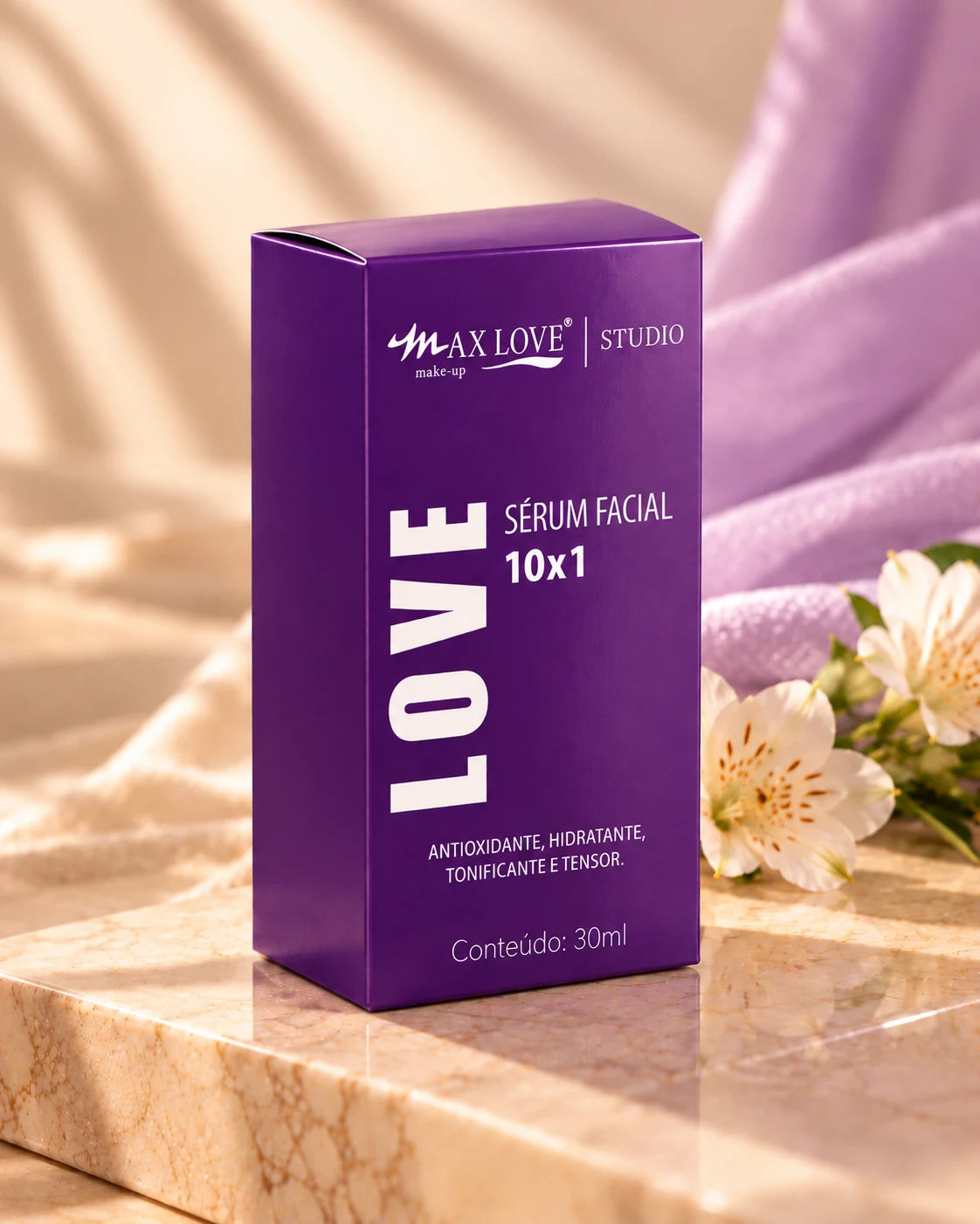 Caixa do Sérum Facial 10x1 Max Love Studio, conteúdo 30 ml
